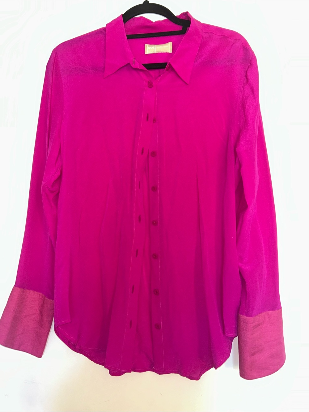 120% Lino 100% Silk Button Front Blouse Fuchsia Pink IT 42
